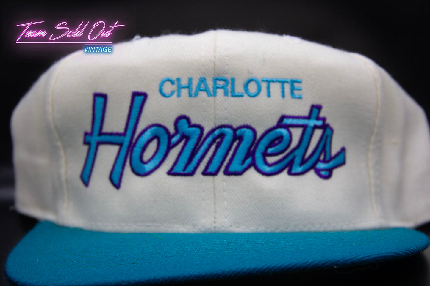 Vintage Charlotte Hornets Double Script Snapback Hat NBA