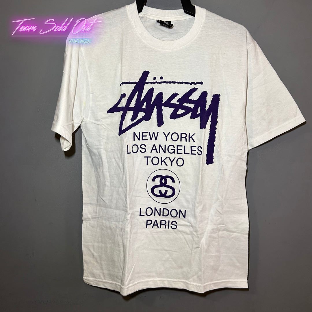 Vintage New Stussy White World Tour Tee T-Shirt Small – Team Sold
