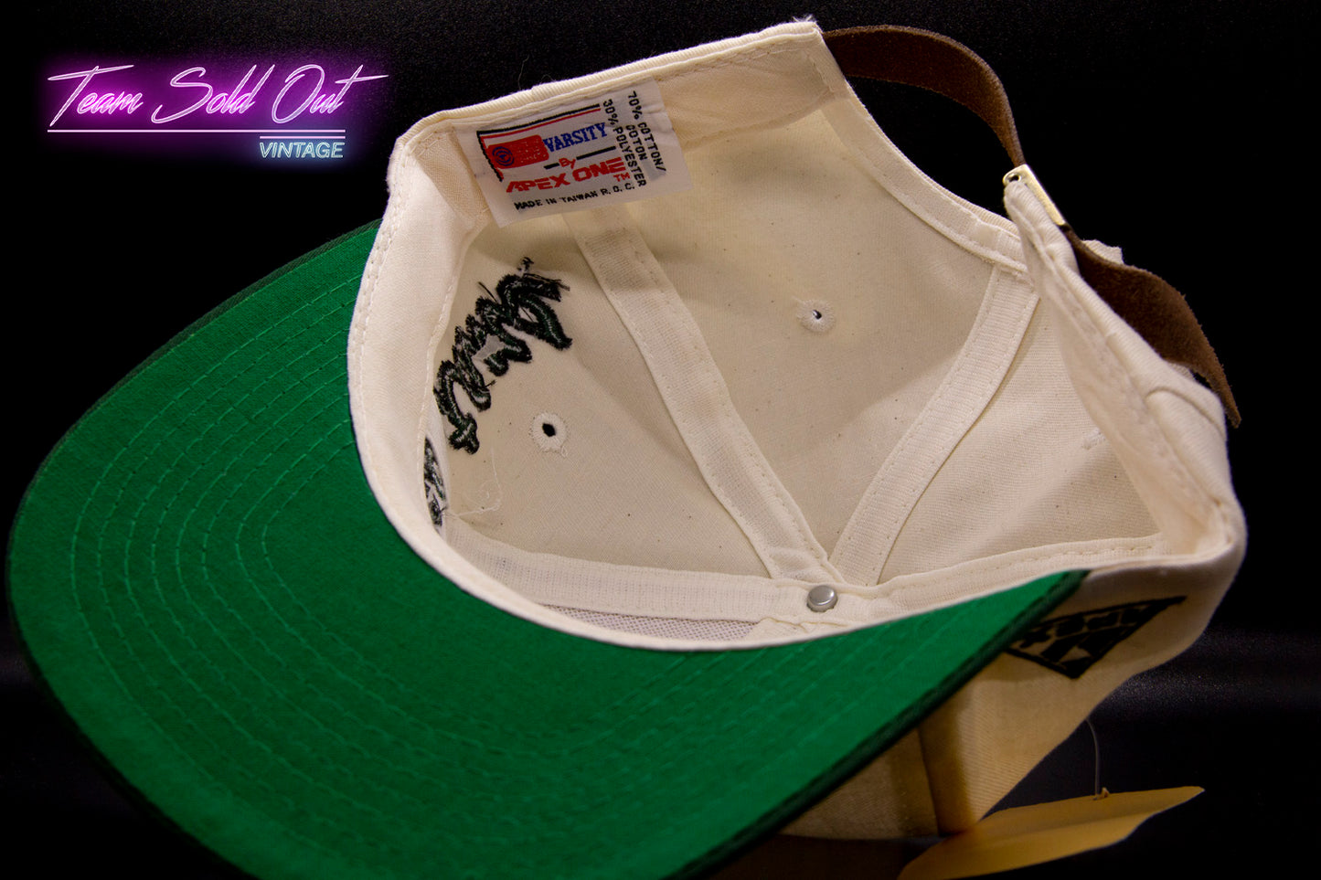 Vintage Apex One Michigan State White Script Leather Strapback Hat NCAA