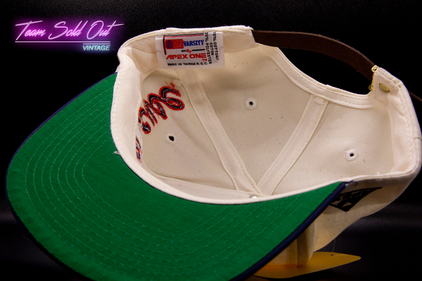 Vintage Apex One Syracuse University White Script Leather Strapback Hat NCAA