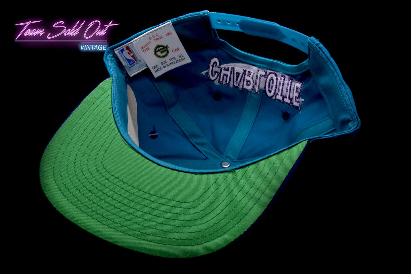 Vintage G Cap Spell Out Wave Charlotte Hornets Snapback Hat NBA