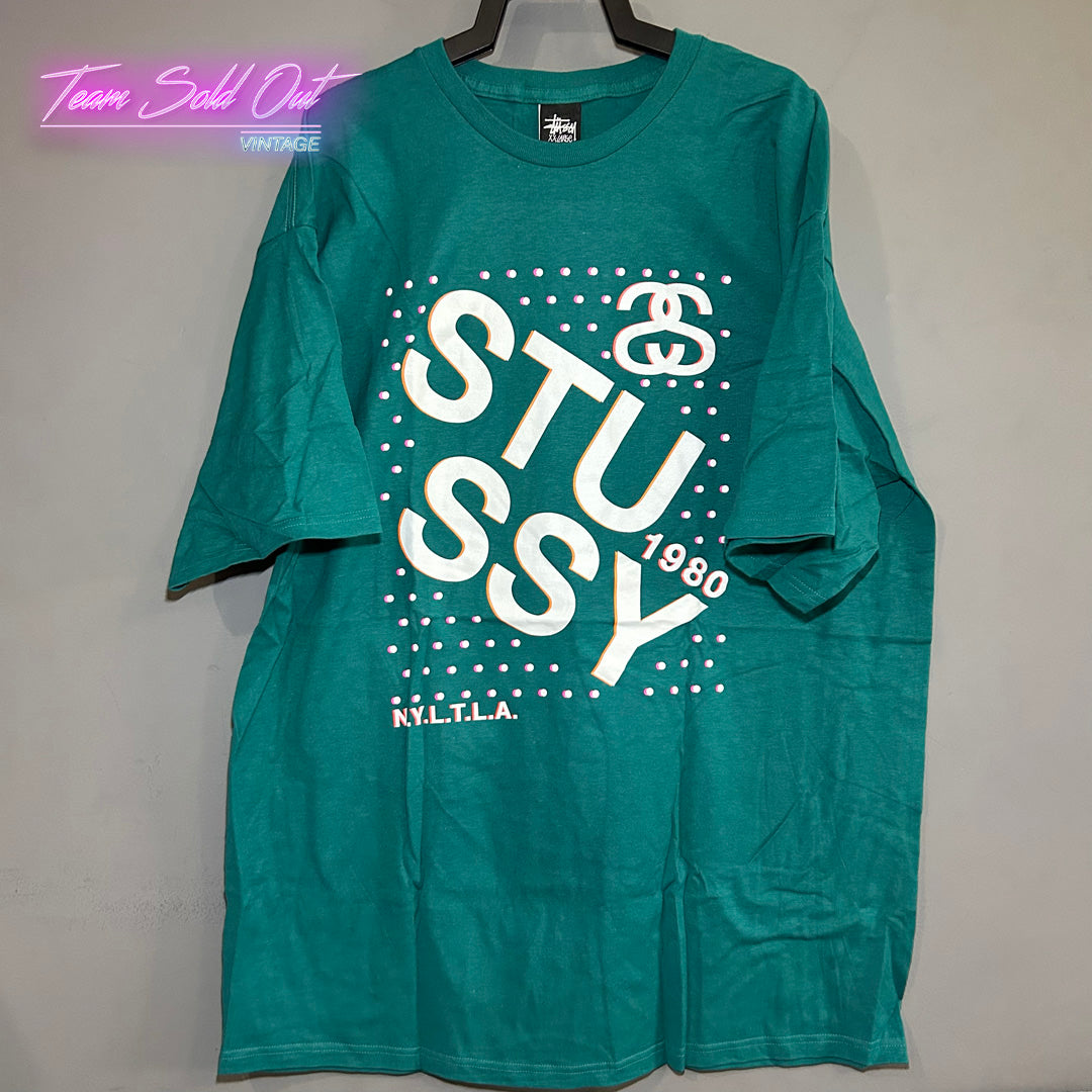 Vintage New Stussy Teal Dot Tee T-Shirt 2XL