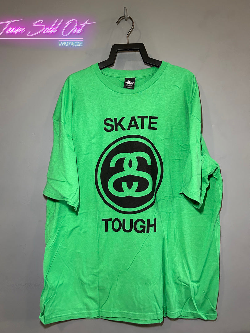 Vintage New Stussy Green Skate Tough Tee T-Shirt 2XL