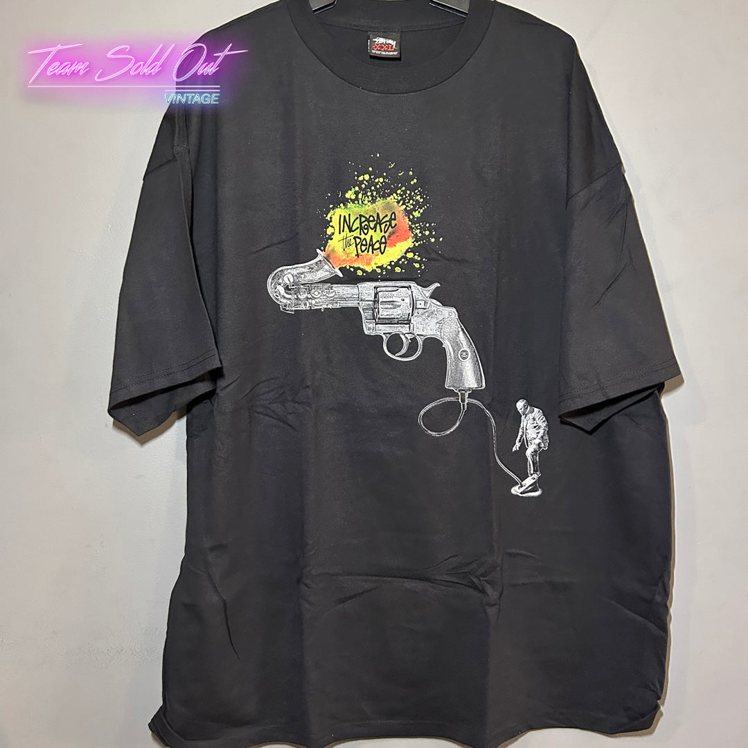 Vintage New Stussy Black Increase The Peace Tee T-Shirt 2XL