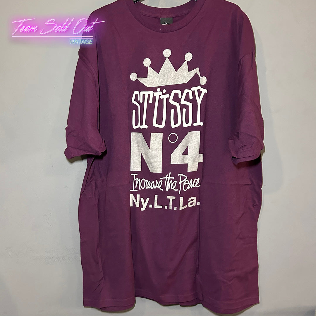 Vintage New Stussy Purple Crown Stack Tee T-Shirt 2XL