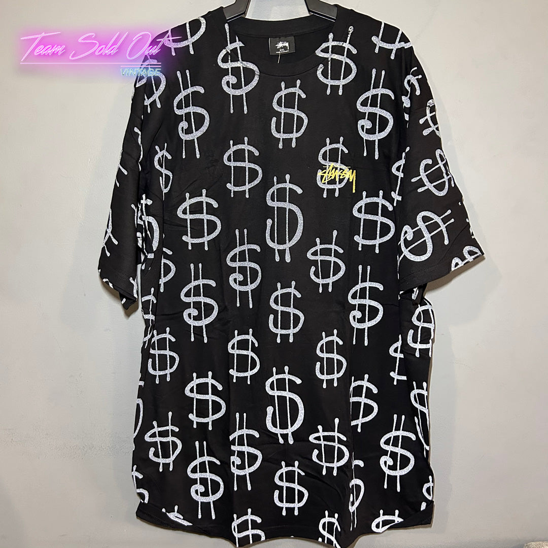Vintage New Stussy Black Money Tee T-Shirt 2XL