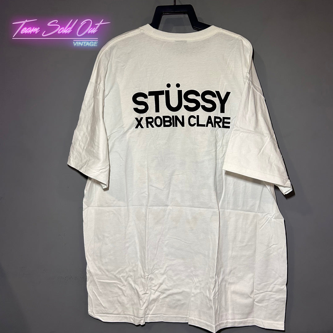 Vintage New Stussy x Robin Clare White Breaking Locking Popping Tee T-Shirt 2XL