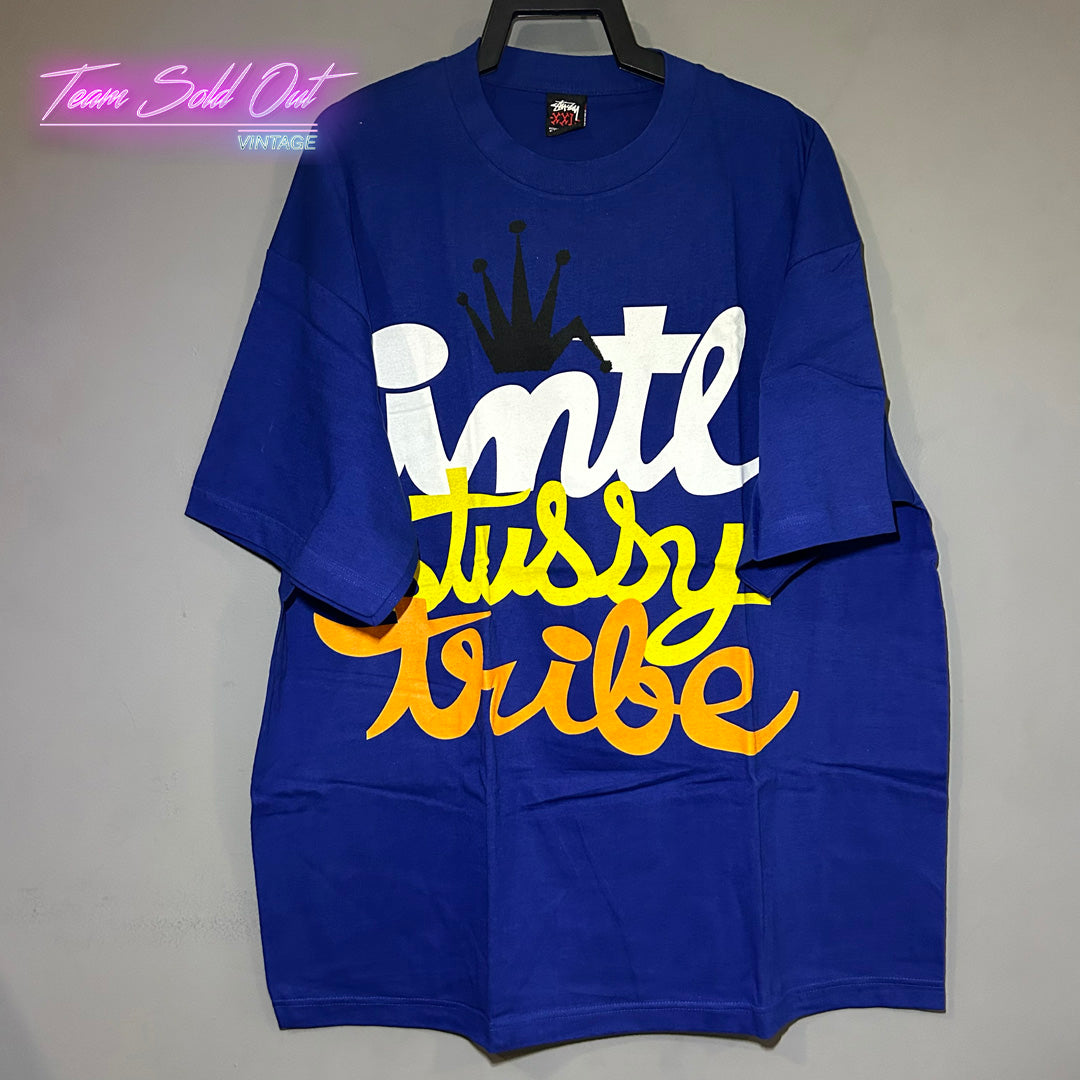 Vintage New Stussy Blue International Tribe Tee T-Shirt 2XL