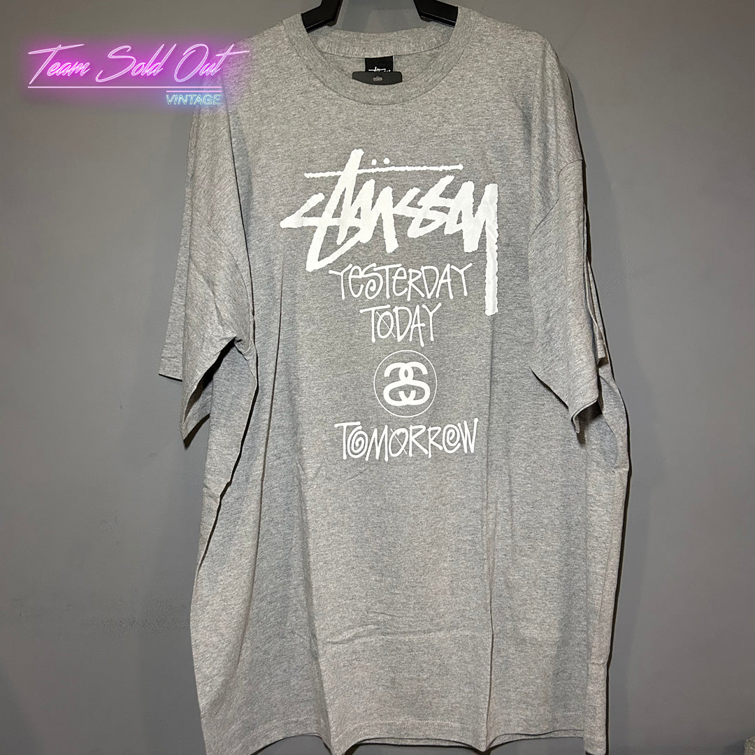 Vintage New Stussy Grey Yesterday Today Tomorrow Tee T-Shirt 2XL