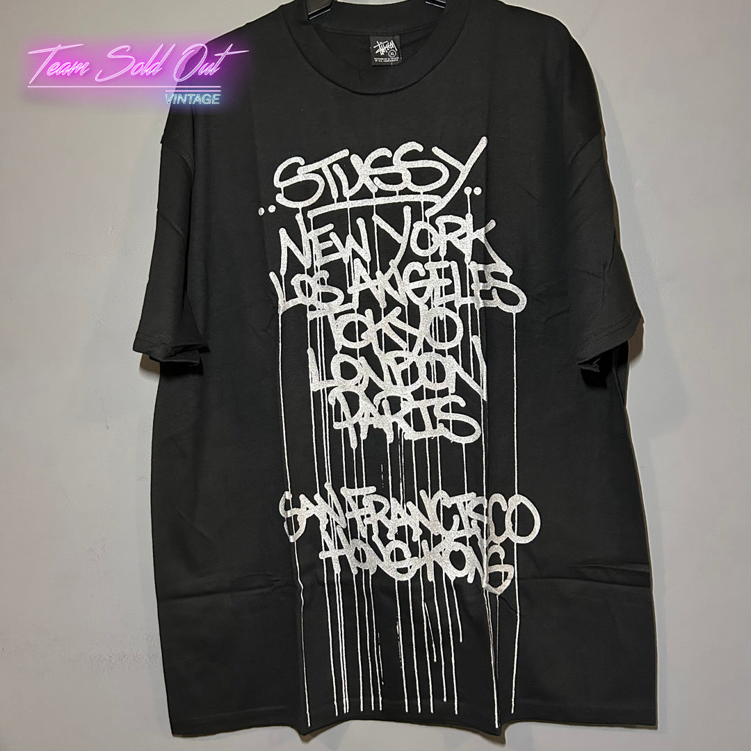 Vintage New Stussy Black World Tour Tee T-Shirt XL