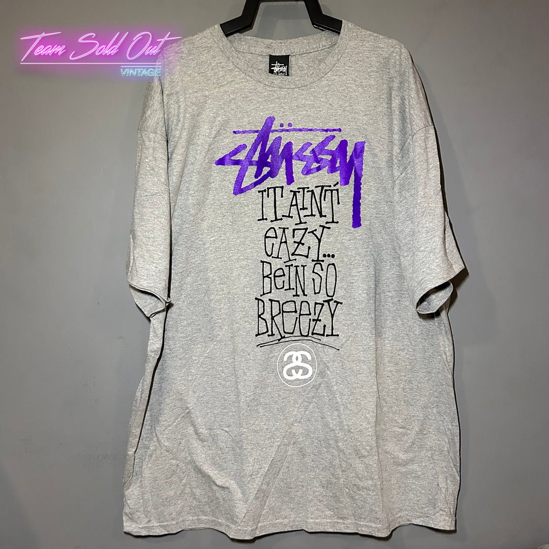Vintage New Stussy Grey It Ain't Eazy Tee T-Shirt 2XL