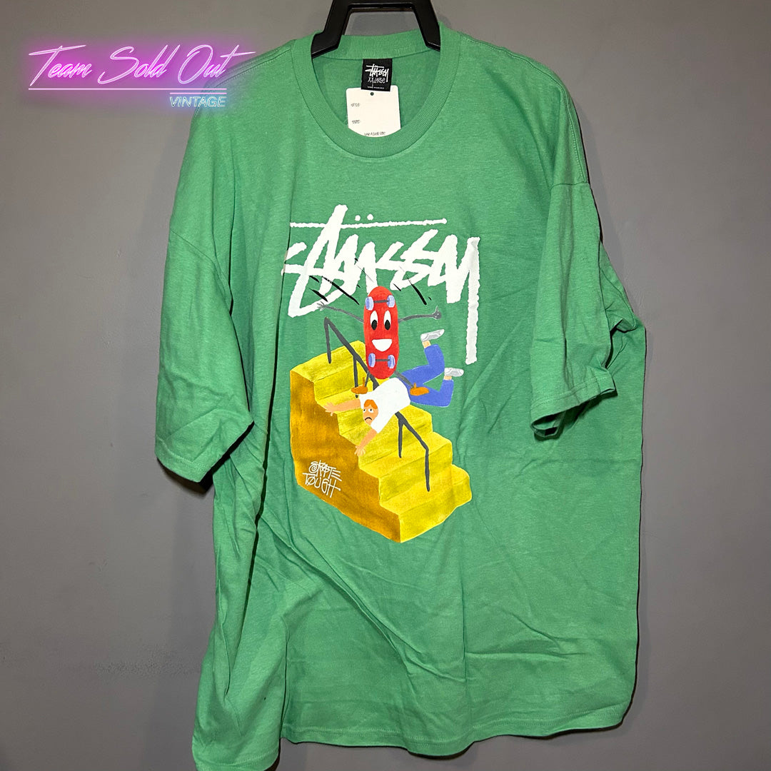 Vintage New Stussy x Jayson Musson Green Skate Tough T-Shirt XXL (2XL)