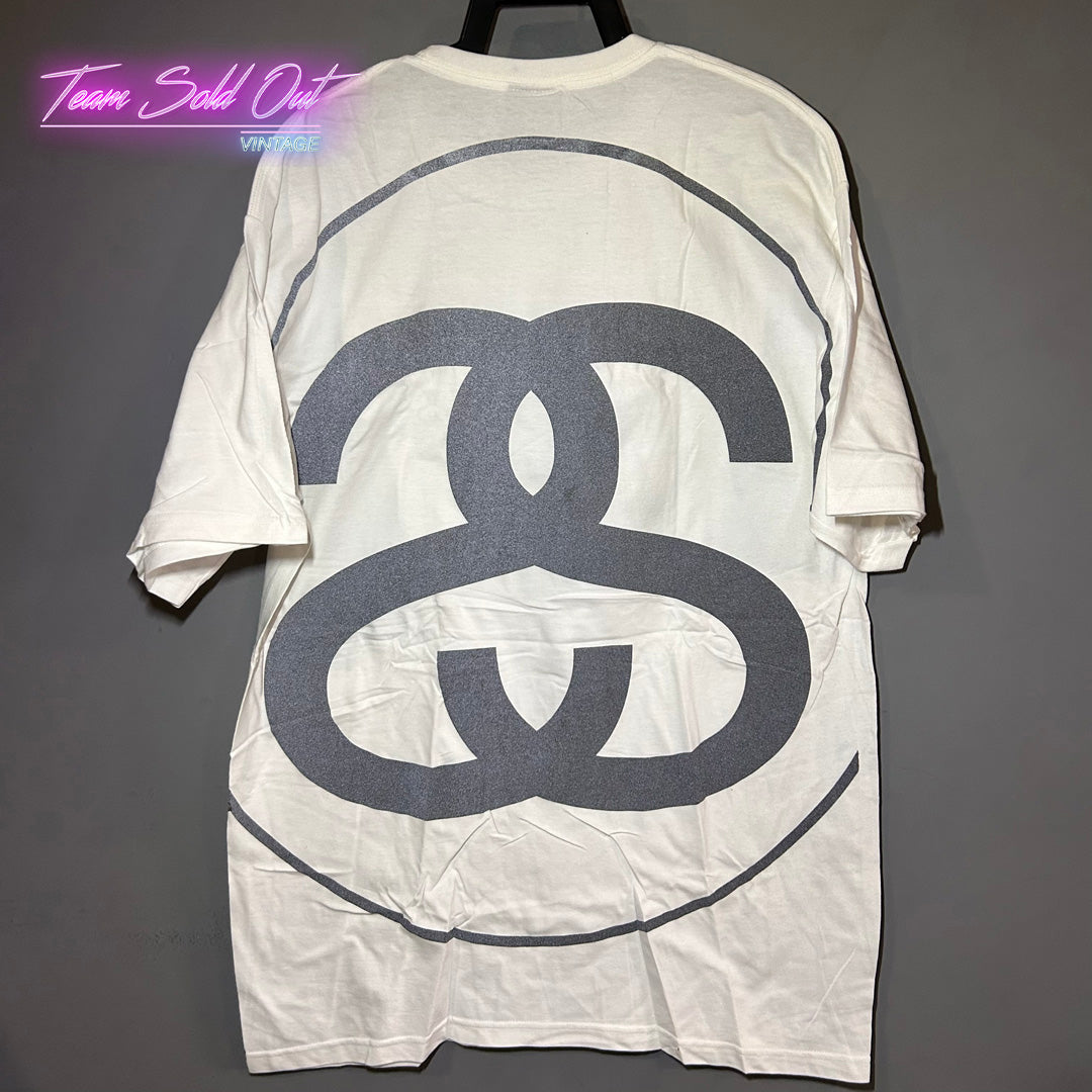 Vintage New Stussy White Big SS Link Tee T-Shirt Large