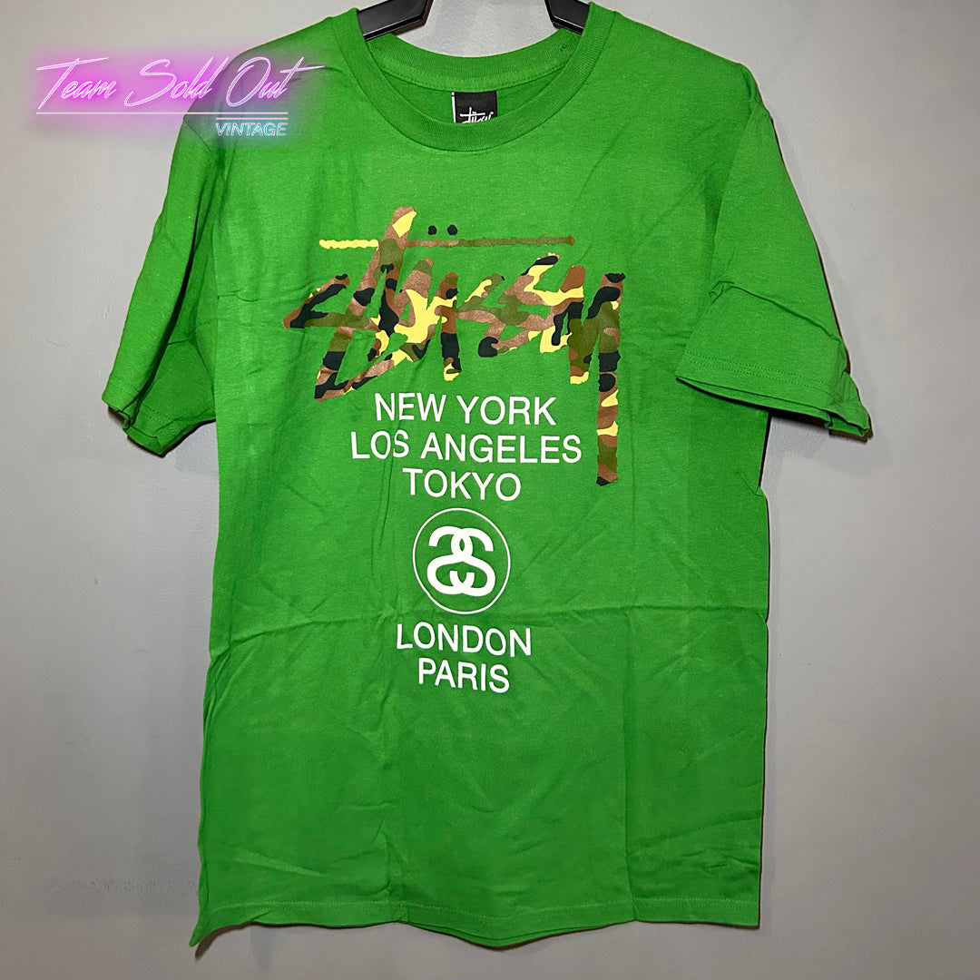 Vintage New Stussy New Green Camo World Tour Tee T-Shirt Medium