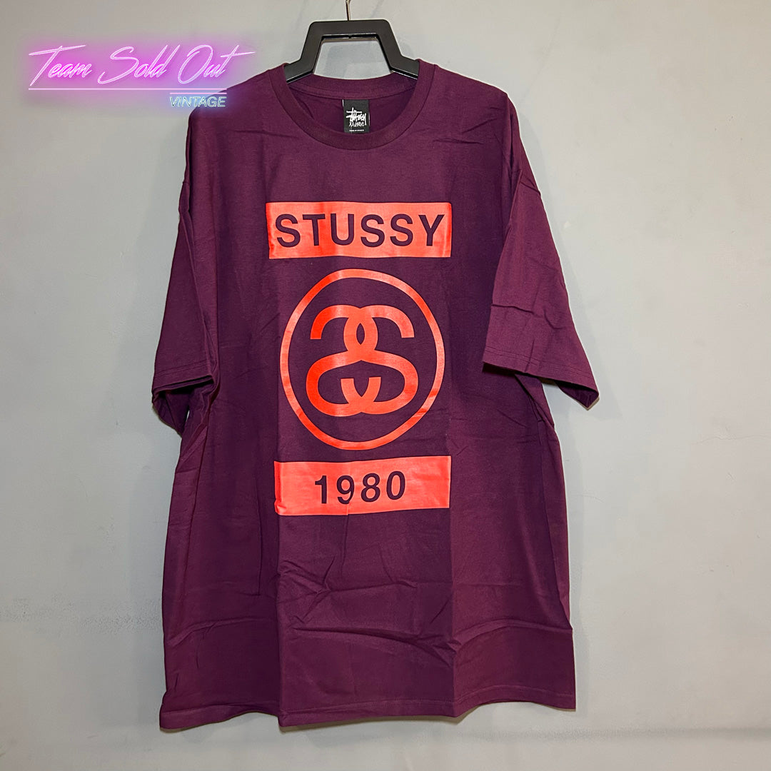 Vintage New Stussy Eggplant 1980 Block Tee T-Shirt 2XL
