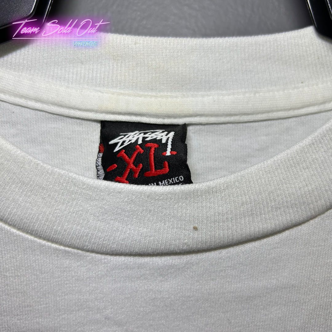 Vintage New Stussy White Bugged Out Tee T-Shirt XL