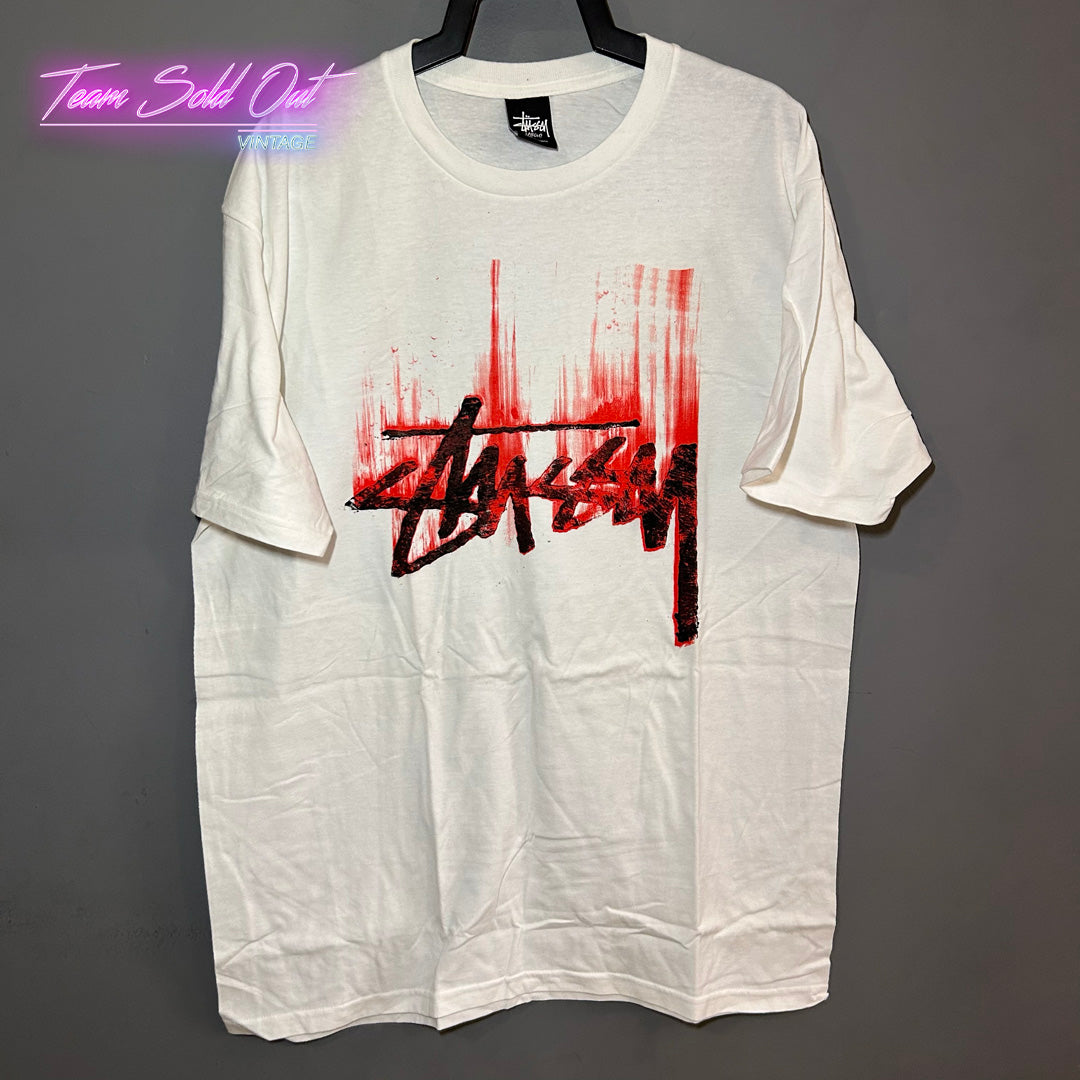 Vintage Stussy Bolt Tribe AOP Tee Shirt Size XL White RARE NEW