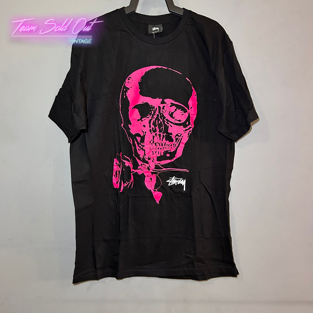 Vintage New Stussy Black Skull Rose Tee T-Shirt Large