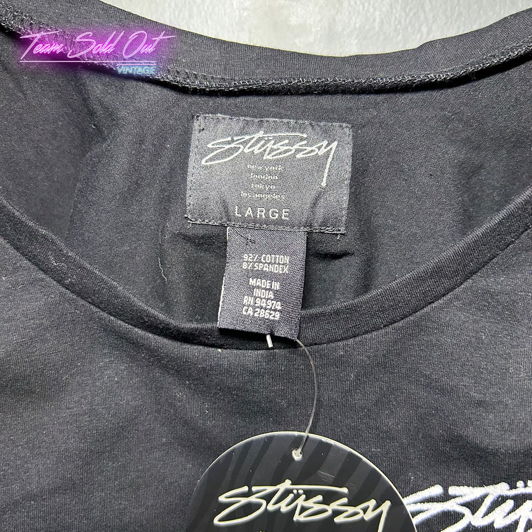 Vintage New Stussy Black Crop Long-Sleeve Tee T-Shirt Large