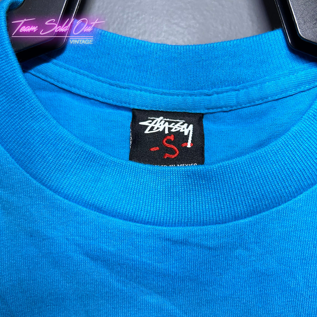 Vintage New Stussy x Eric Elms Blue Eat The Rich Tee T-Shirt Small