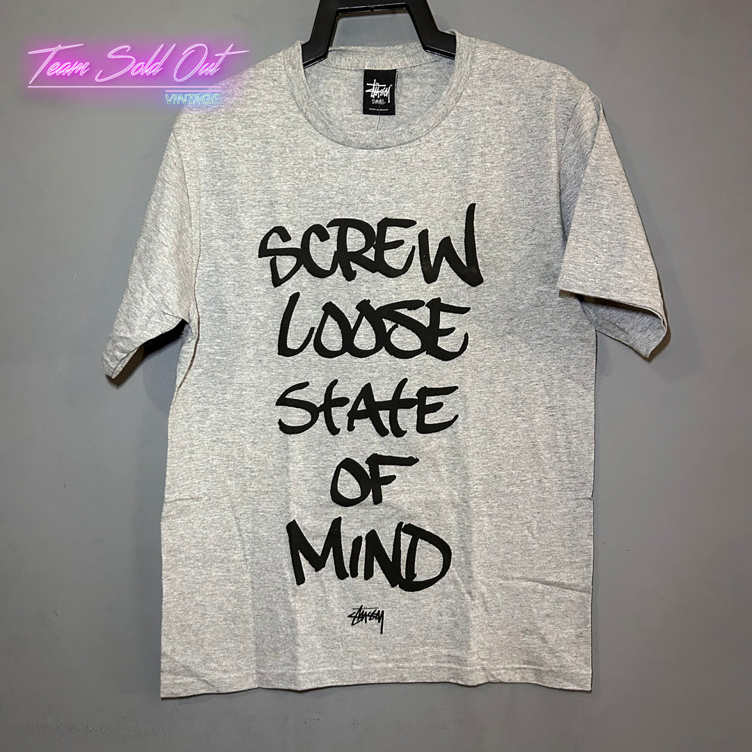 Vintage New Stussy Grey Screw Loose State Of Mind Tee T-Shirt Small