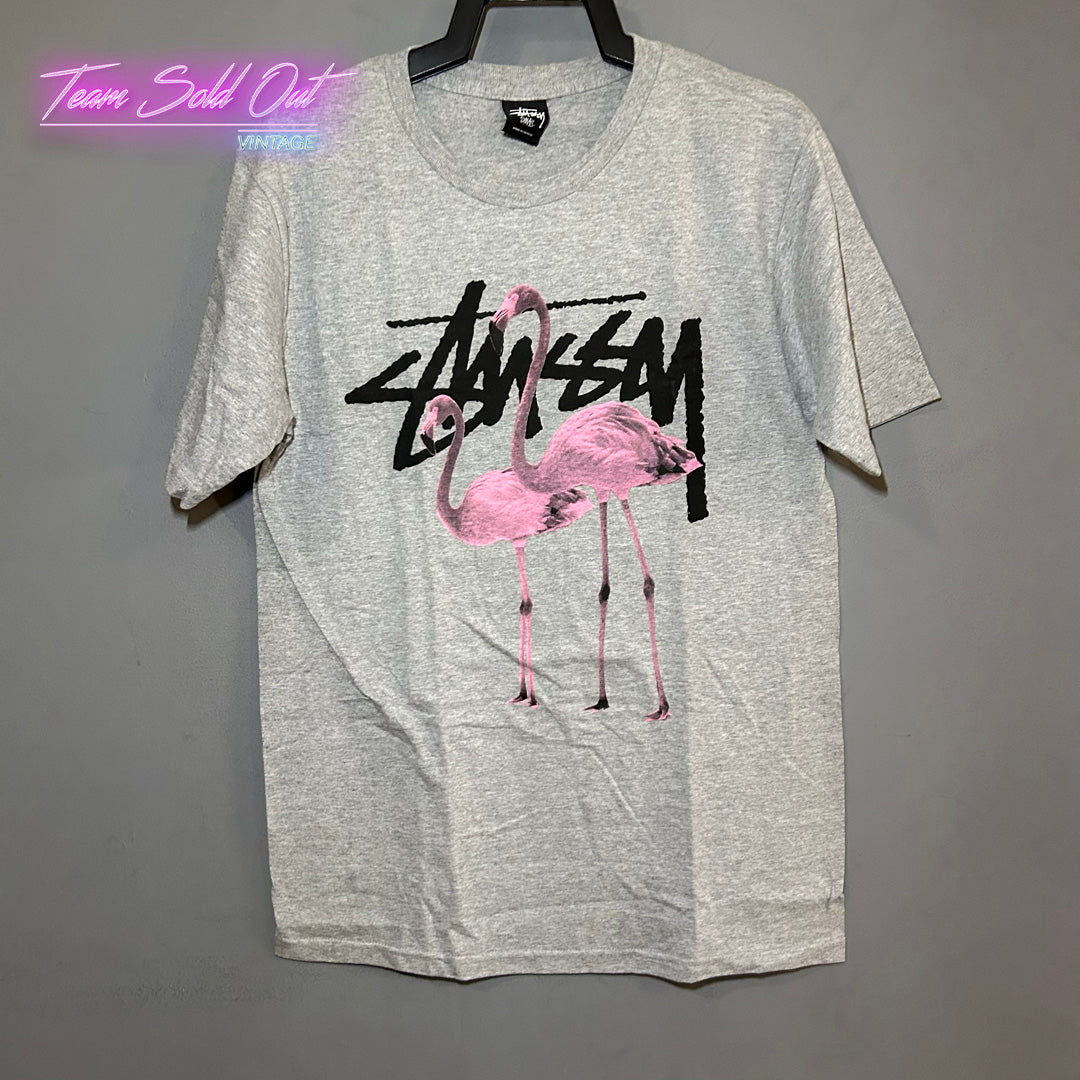 Vintage New Stussy Grey Flamingos Tee T-Shirt Small