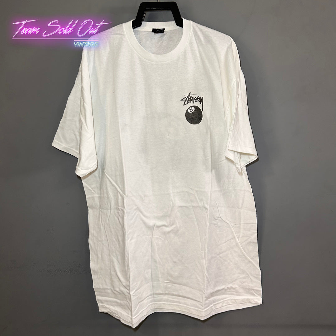 Vintage New Stussy White Peace 8 Ball Tee T-Shirt XL
