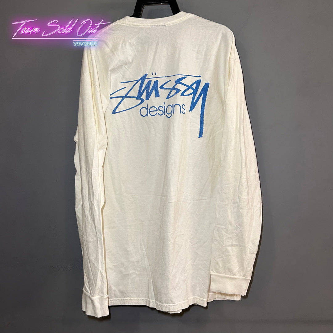 Vintage New Stussy White Designs Long-Sleeve Tee T-Shirt XL