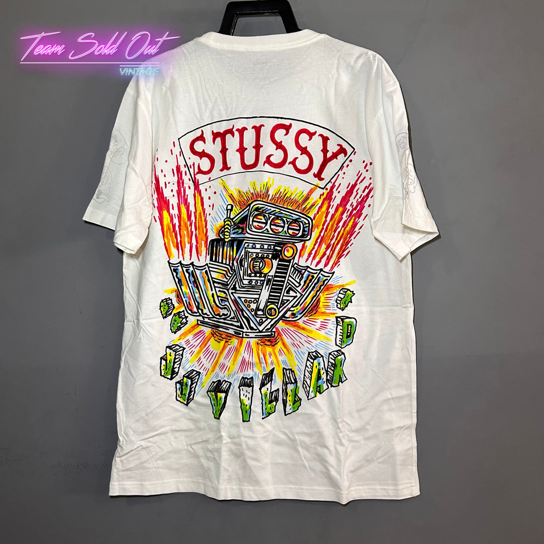 Vintage New Stussy White Monster Truck JJVillard Tee T-Shirt Large