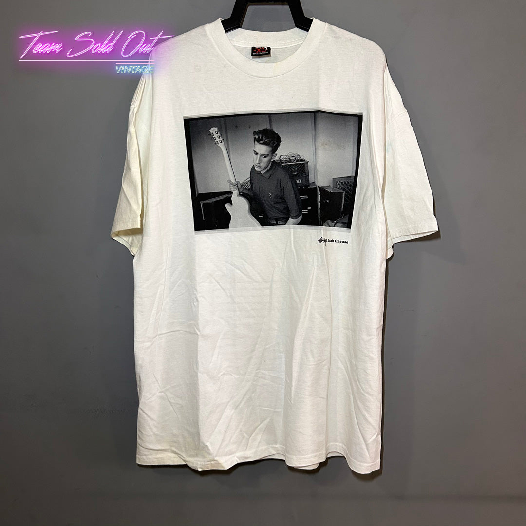 Vintage New Stussy x Josh Cheuse White Tee T-Shirt XL (stained)