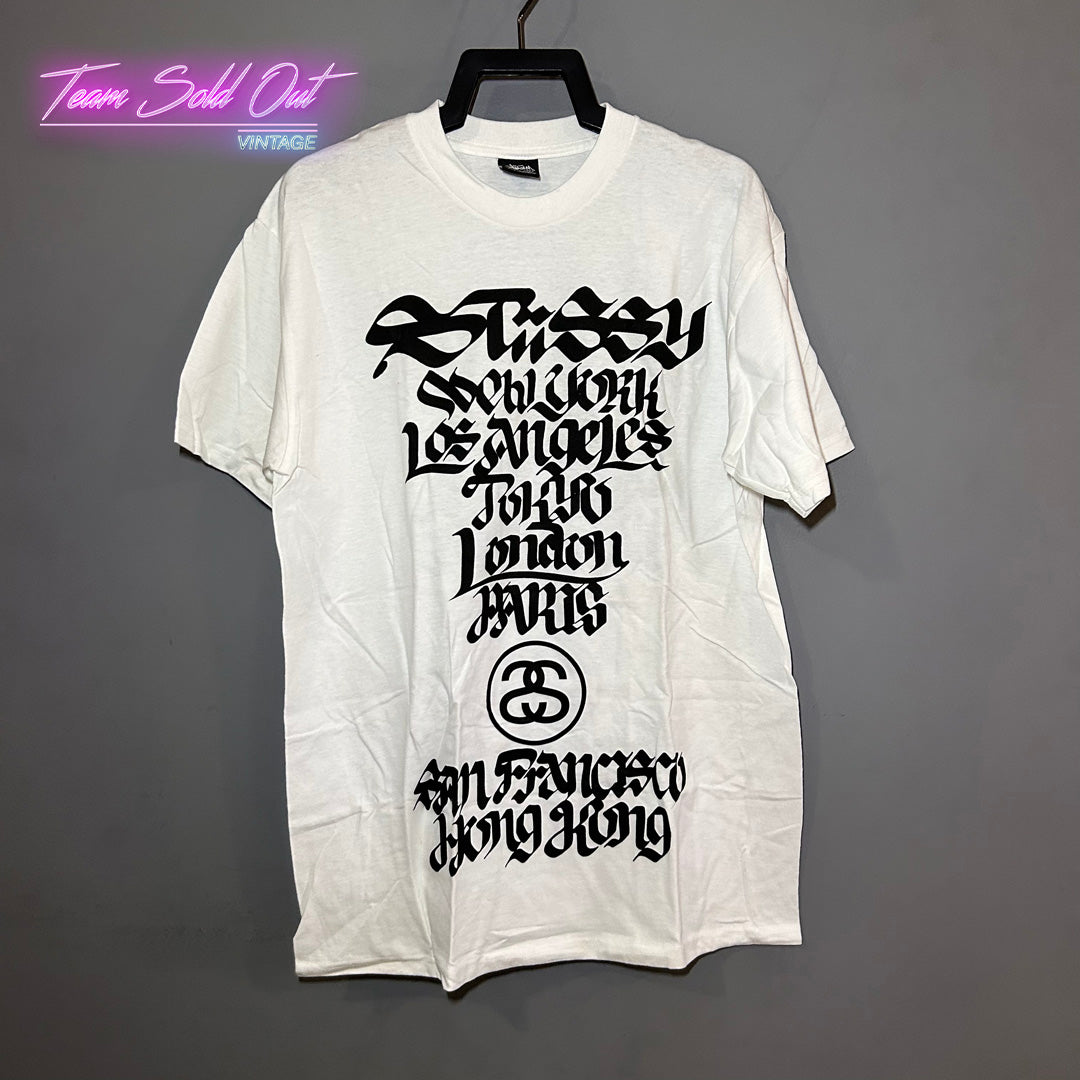 Vintage New Stussy White World Tour Tee T-Shirt Medium