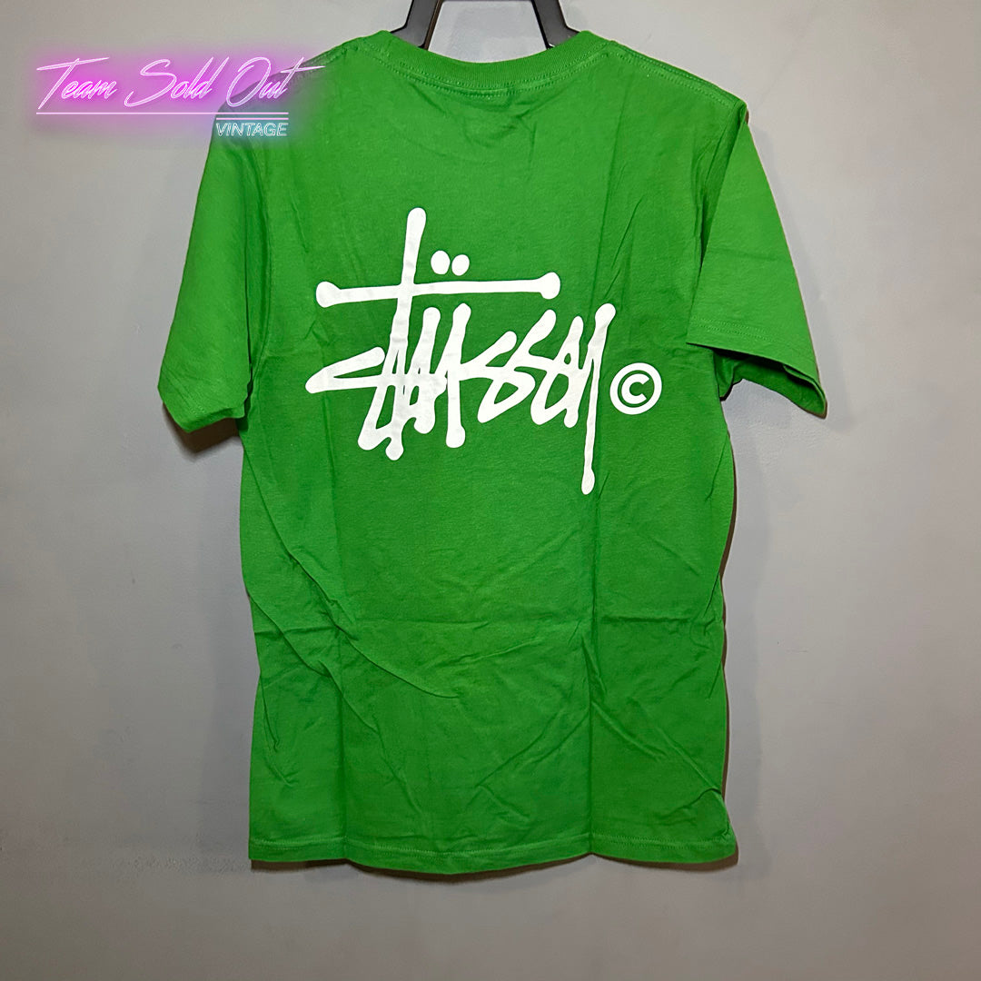 Vintage New Stussy Green Basic Logo Tee T-Shirt Small