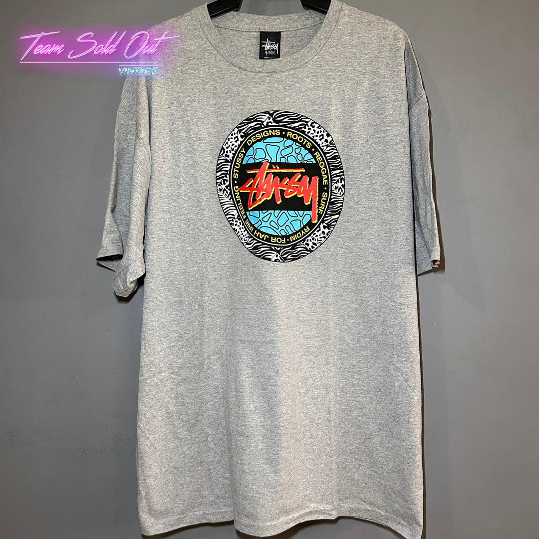 Vintage New Stussy Grey Safari Dot Tee T-Shirt XL
