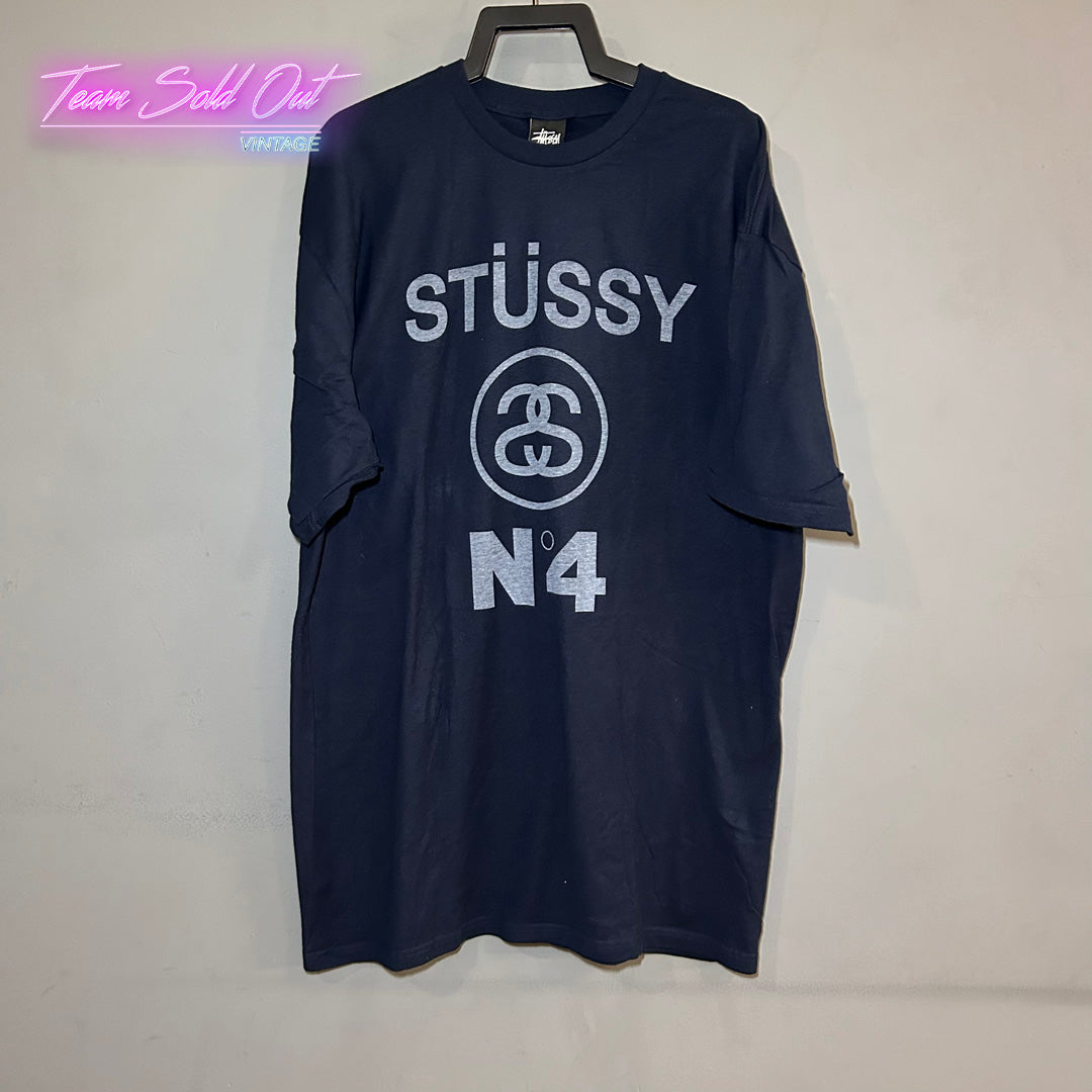 Vintage New Stussy Blue SS N 4 Tee T-Shirt XL