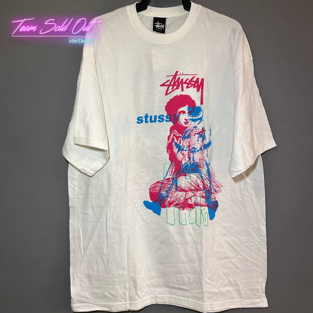 Vintage New Stussy White Crazy Gear Old Meets New Tee T-Shirt XL