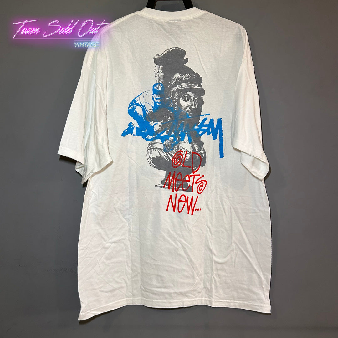 Vintage New Stussy White Crazy Gear Old Meets New Tee T-Shirt XL