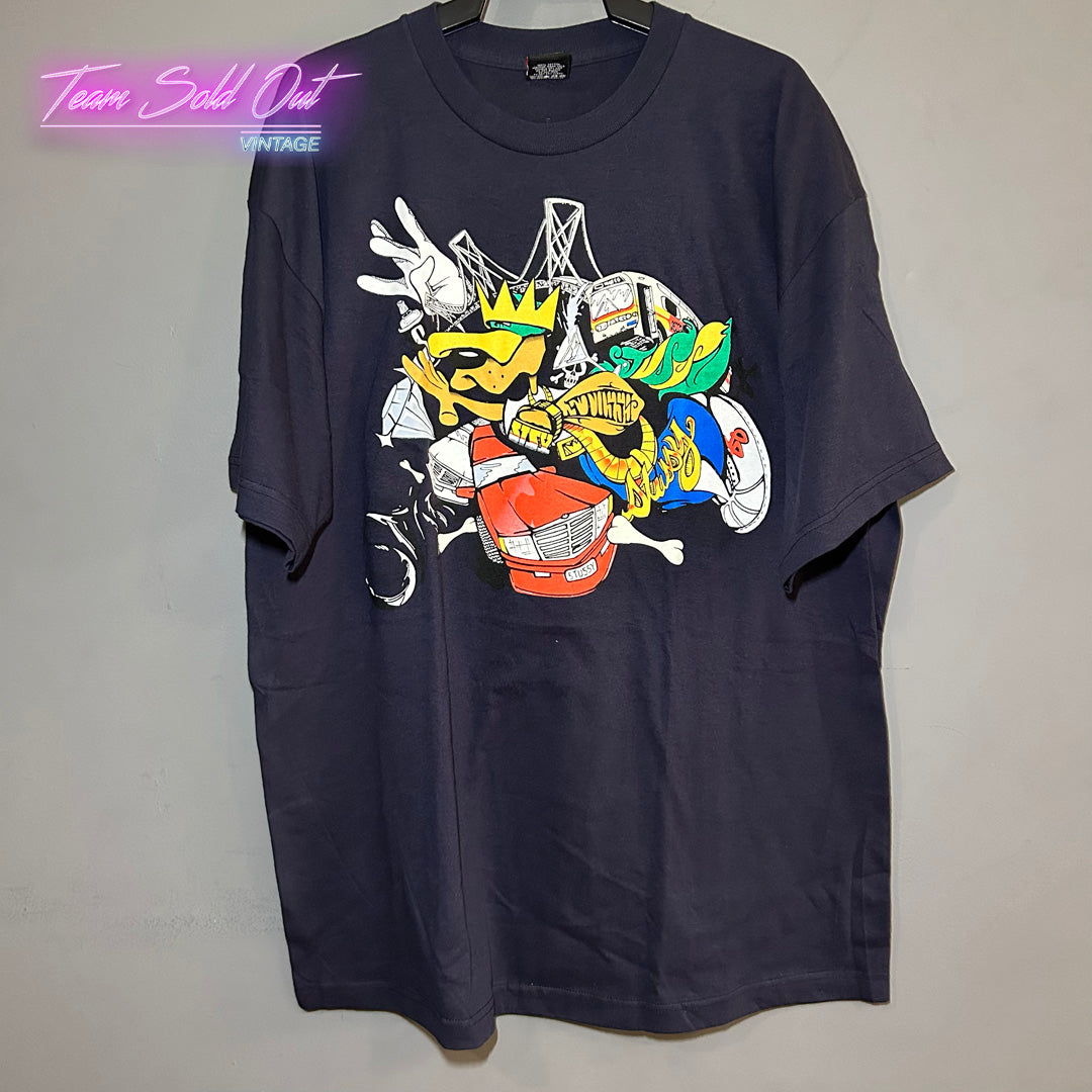 Vintage New Stussy Blue Dog City Tee T-Shirt XL