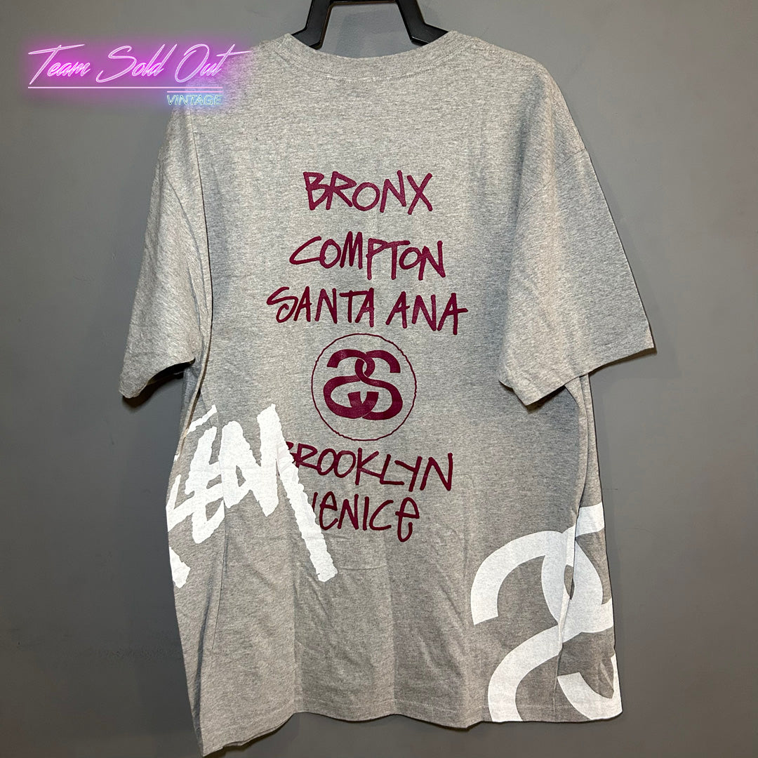 Vintage New Stussy Grey World Tour Tee T-Shirt Large – Team Sold Out ...