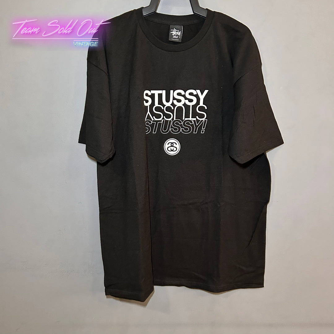 Vintage New Stussy Black Logo Tee T-Shirt Large