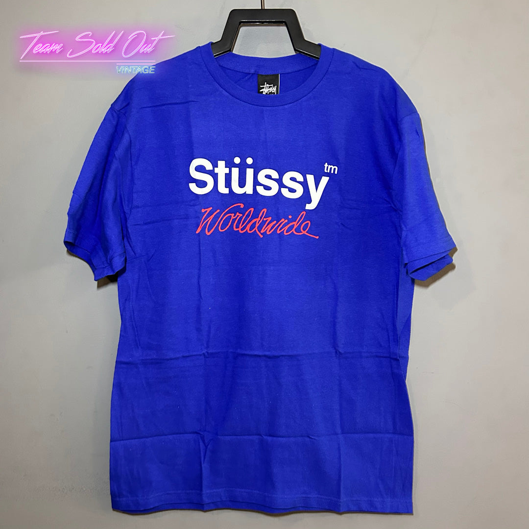 Vintage New Stussy Blue WorldWide Tee T-Shirt Medium