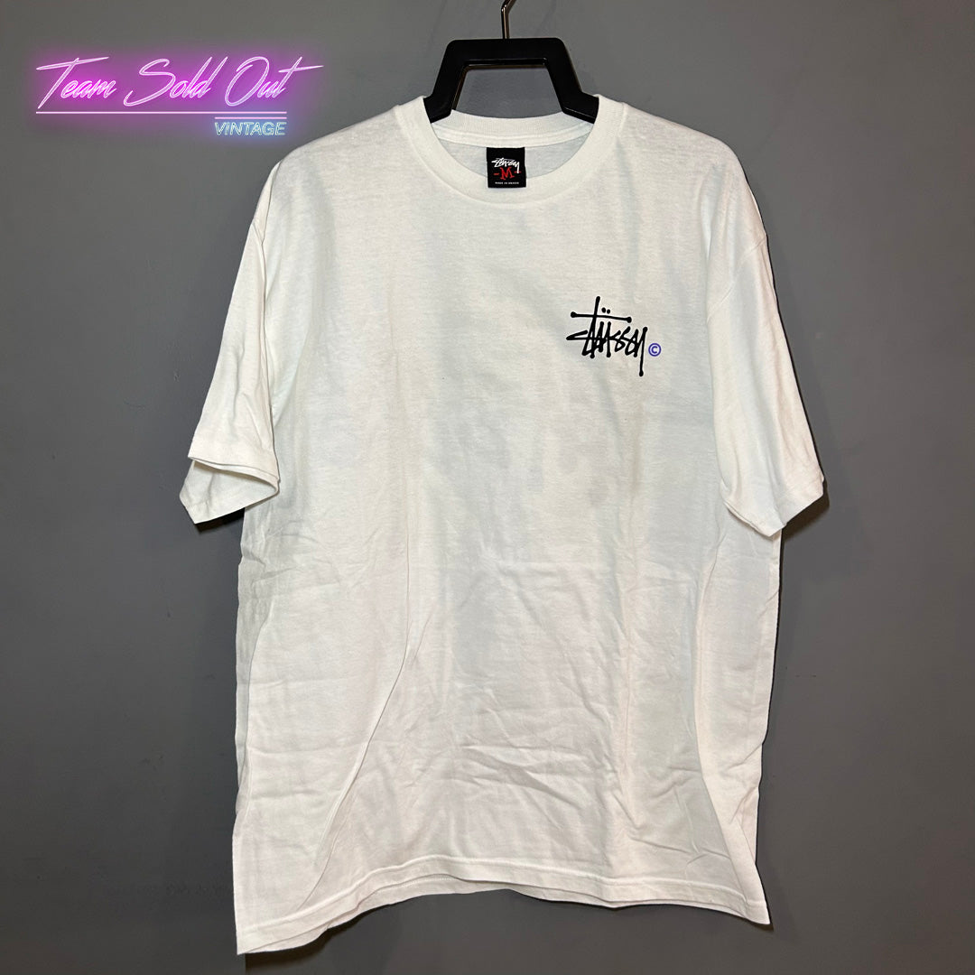 Vintage New Stussy White Basic Logo Tee T-Shirt Medium