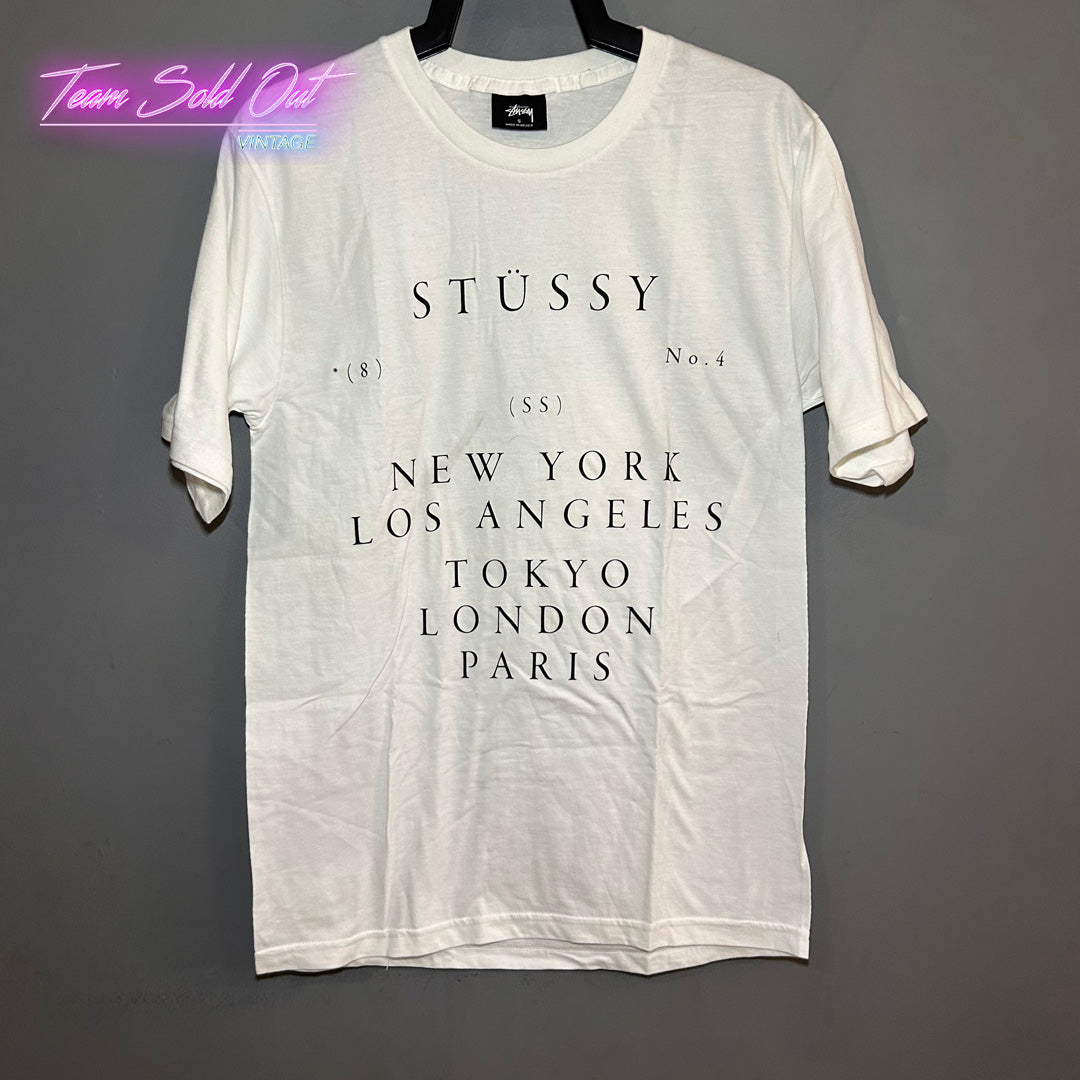 Vintage New Stussy White World Tour Tee T-Shirt Small