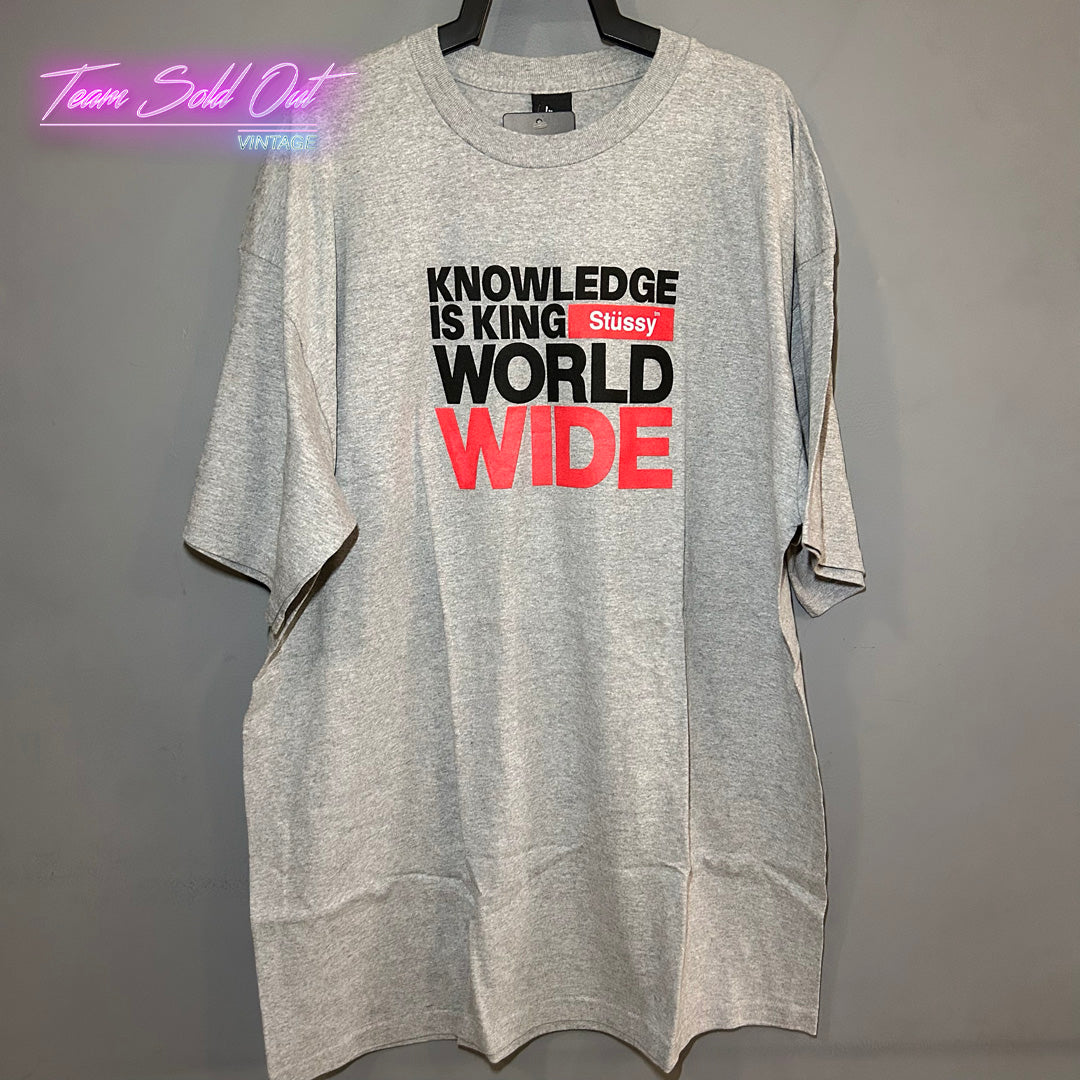 Vintage New Stussy Grey Knowledge Is King Tee T-Shirt 2XL