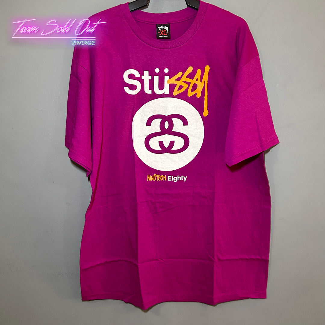 Vintage New Stussy Magenta SS Nineteen Eighty Tee T-Shirt XL