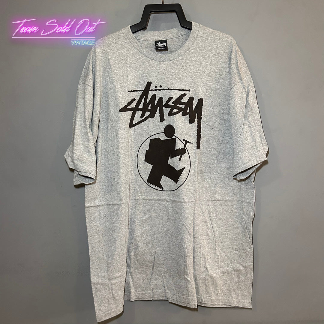 Vintage New Stussy Grey Hiking Man Tee T-Shirt XL