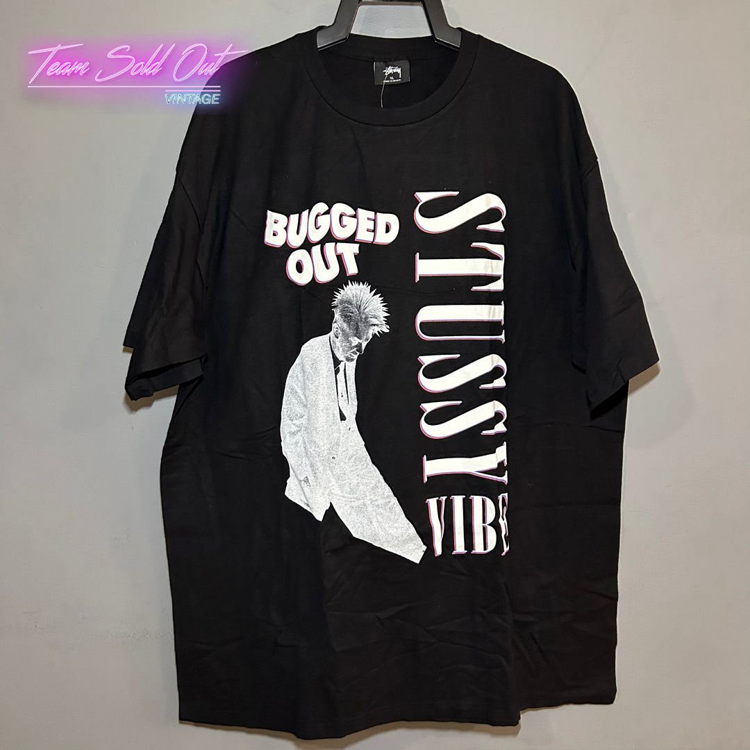Vintage New Stussy Black Bugged Out Tee T-Shirt XL