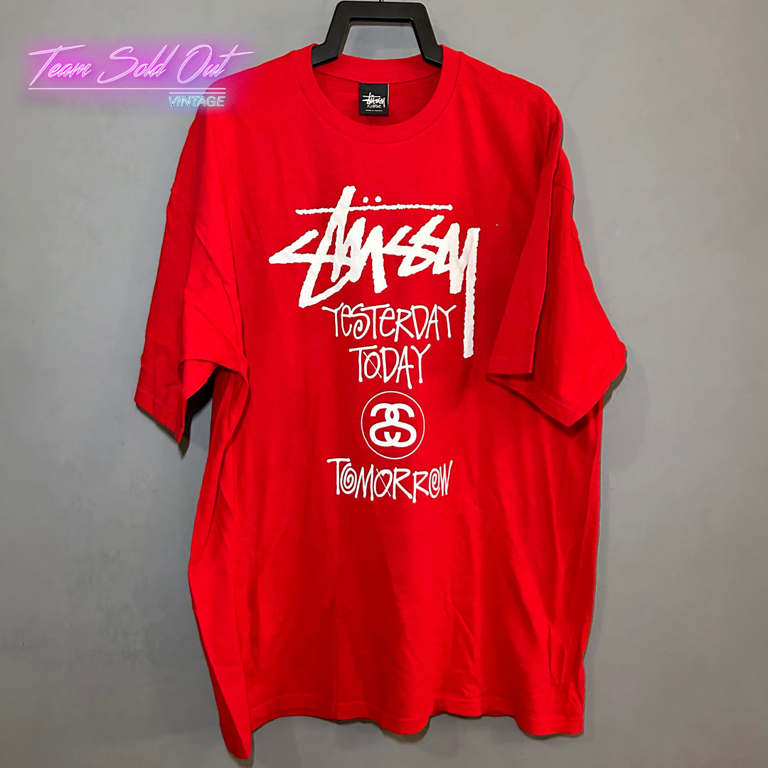 Vintage New Stussy Red Yesterday Today Tomorrow Tee T-Shirt XL