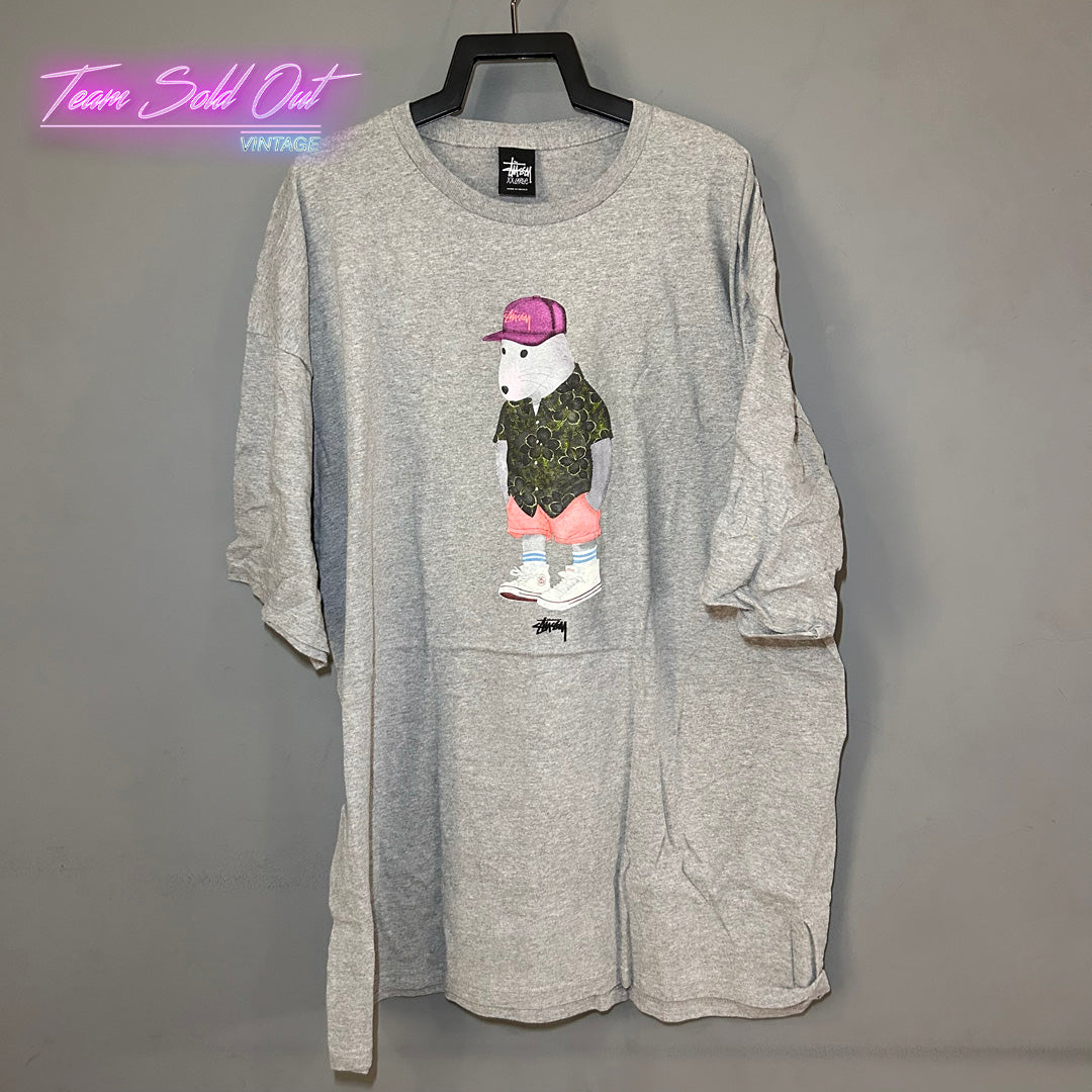 Vintage New Stussy Grey Flower Rat Tee T-Shirt 2XL
