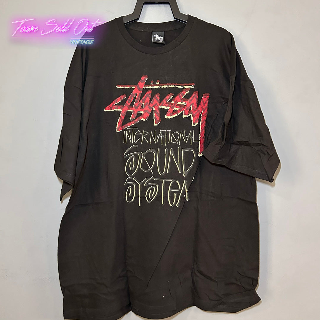 Vintage New Stussy Black International Sound System Tee T-Shirt 2XL