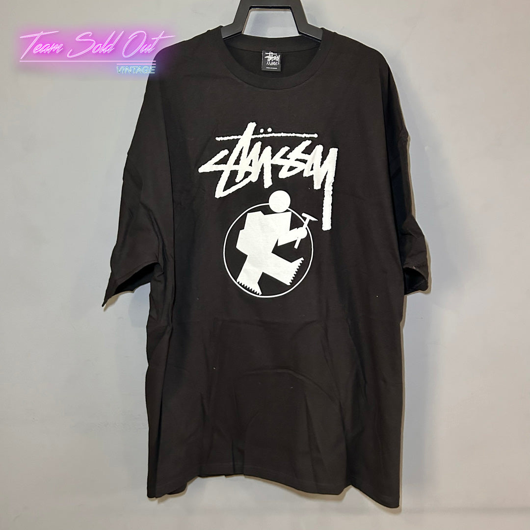 Vintage New Stussy Black Hiking Man Tee T-Shirt 2XL